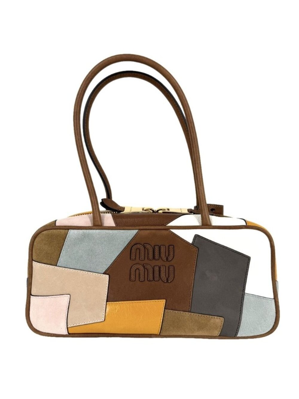 Miu Miu Handbag Patchwork Bow Tote Miu Miu Leather Suede Brown Multicolor Gold